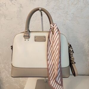 Kate Spade White and Tan Satchel with Striped Scarf